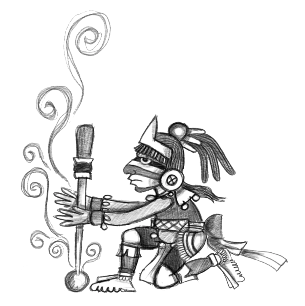 XIUHTECUHTLI DIBUJO Xiuhtecuhtli, señor del fuego y del tiempo, en dibujo de puntillismo